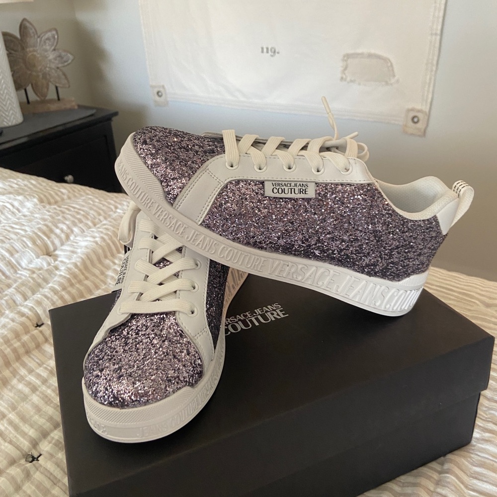 Versace Womens Glitter leather sneakers